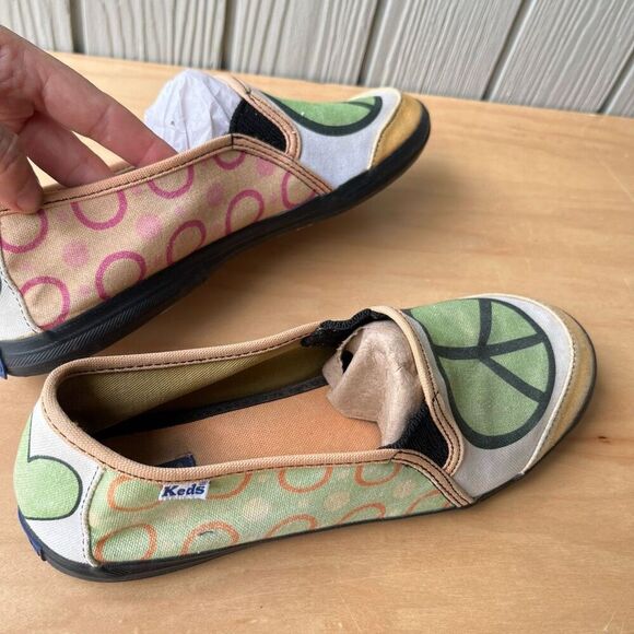 Keds Custom Peace Sign Slip-On Shoes Size 8.5 Colorful Canvas Retro Y2K Style - Picture 8 of 14
